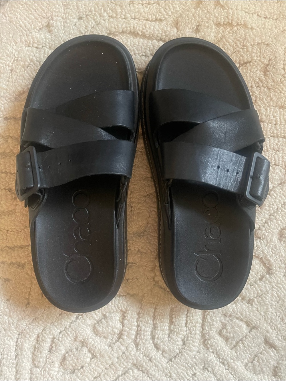 Chaco Black Cross-Strap Slide Sandals